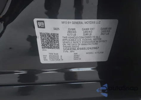 2025 GMC Acadia Fwd Denali z USA, uszkodzony, nr VIN 1GKENLRS6SJ242967